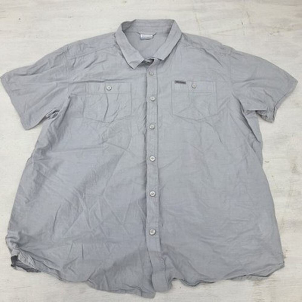 Columbia Shirt Men's Size 2XL Gray Short Sleeve Button Front Casual